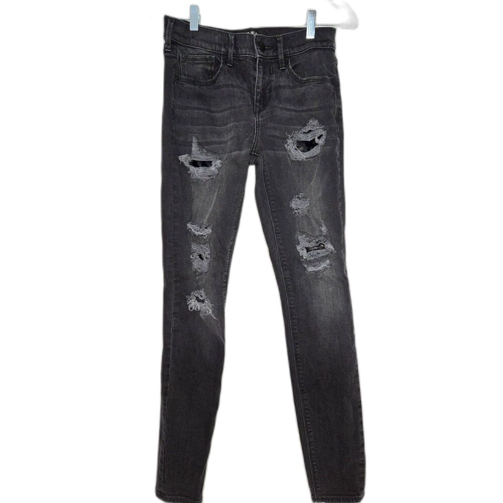 Express Mid Rise Legging Distressed Black Jeans | Women's Size 0R | Skinny Denim
